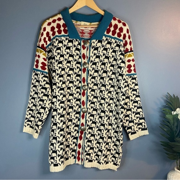 Dia North of Boston Sweaters - Dia North of Boston Vintage 1997 Horse Print Button Up Cardigan Sweater